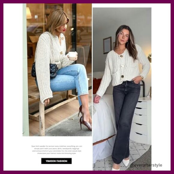 Chunky Knit Cropped Cardigan Button Down Open Front Sweater Y2K Chic - Picture 5 of 8